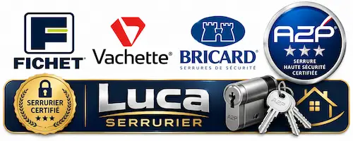 Bannière Luca Serrurier présentant Fichet, Vachette, Bricard et les serrures certifiées A2P